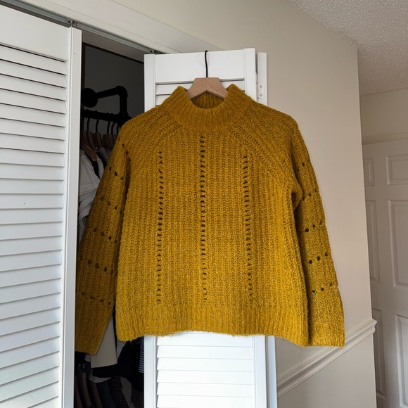 Madewell ‘Pointelle Mockneck Pullover Sweater’ in Mustard Yellow - Picture 2 of 6